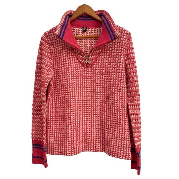 Bogner Fire & Ice New Wool Pink White and Blue Half Zip Knit Women's Sweater - Picture 1 of 7